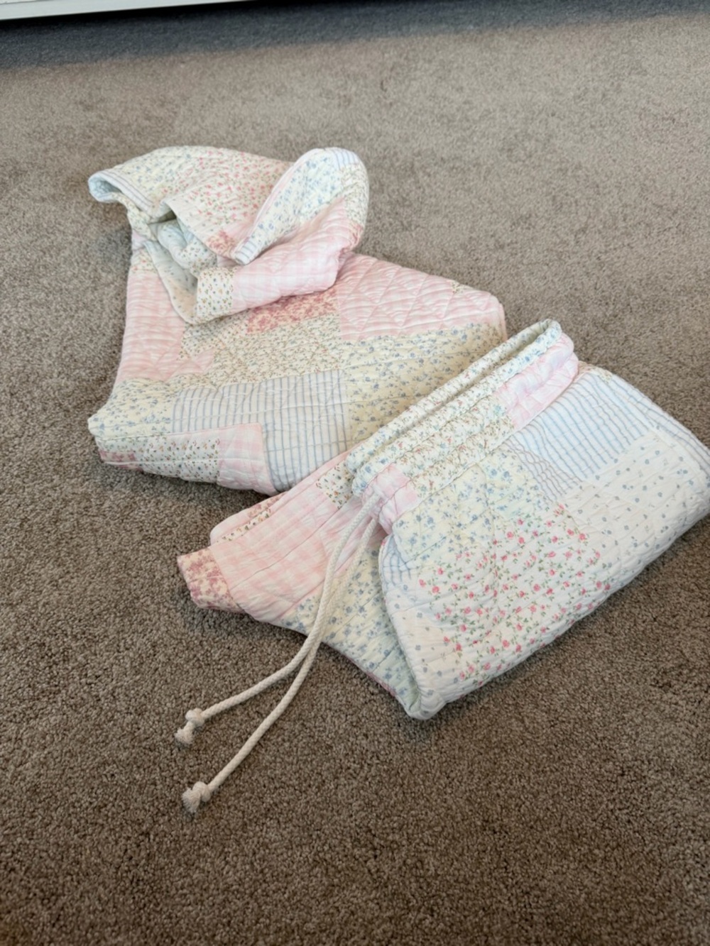 Quilted Patchwork Pajama Set - Pink & Cream